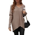 thumbnail image 1 of Sunloudy Suéter de otoño para mujer, suéter de punto de manga larga con cuello en V de color sólido con dobladillo irregular para damas, S / M / L / XL Sunloudy  moda, 1 of 7