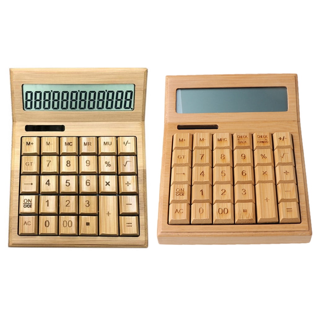 Functional Desktop Calculator Solar Power Bamboo Calculators with Large Display