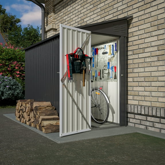 ENYOPRO 8' x 4' Outdoor Storage Shed, Weather Resistant and Waterproof, Galvanized Metal Storage Shed with Lockable Door for Garden Backyard Patio Lawn, Dark Gray