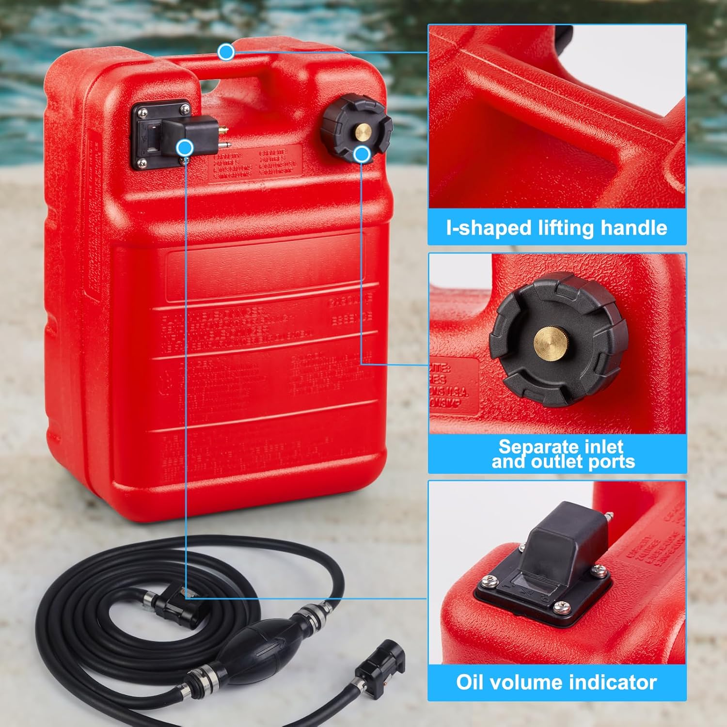 Garvee Portable Boat Fuel Gas Tank with Fuel Line, 6 Gallon, 11.6" x  9.8"x 17.8", Red