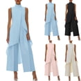 thumbnail image 2 of Womens Dressy 2 Piece Outfits - Asymmetrical Flowy Mock Neck Tank Top with Wide Leg Pants Elegant Business Casual Sets, 2 of 6