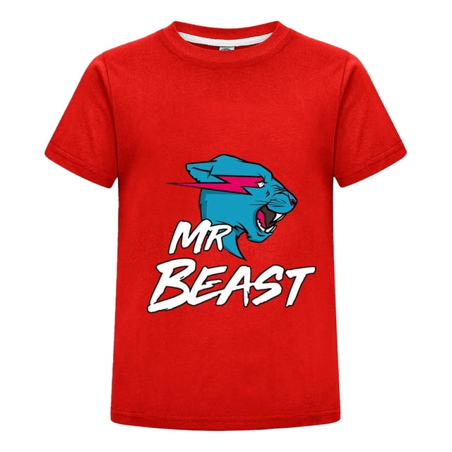 Camiseta MrBeast Niños Verano Estampado Pantera Azul Ropa Casual Algodón Playera Moderna Regalo Niño Niña Fan Diario Juvenil