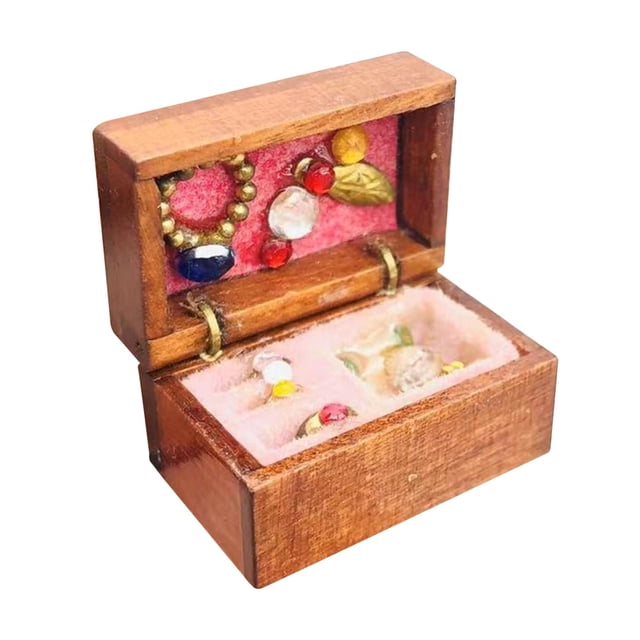 del Tesoro de madera Vintage para casa de muñecas, paisaje simulado en miniatura, organizador de joyas profesional, caja de almacenamiento de te 25x16x16 cm Baoblaze Miniatura del cofre del tesoro