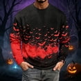thumbnail image 2 of Rexolia Mens Oversized Waffle T Shirt Halloween Spider Bat Graphic Long Sleeve Casual Comfort Top Red 2XL, 2 of 7