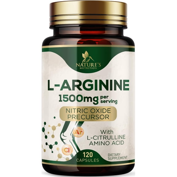 L-Arginine Extra Strength Supplement with L-Citrulline - Muscle Supporting Natural Nitric Oxide Precursor Booster - Heart Health Support - Amino Acid Energy Blend for Men, USA Bottled - 120 Capsules