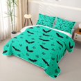 thumbnail image 3 of Homewish Neon Halloween Bat Quilt King,Mini Bow Print King Coverlet Set,Mint Green Black,3 Pieces, 3 of 7