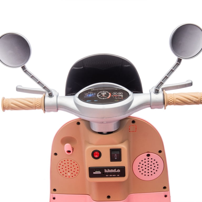 12V 2-Seater Kids Motorcycle Ride-On Toy - Dual Motor, Bluetooth, Slow Start, 3-Wheels, Pink (Ages 3+)