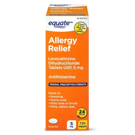 Equate Levocetirizine Dihydrochloride USP Allergy Relief Tablets, 5 mg, 120 Count
