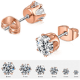 thumbnail image 3 of 6 Pairs Stud Earrings Set Clear Cubic Zirconia 316L Stainless Steel Earrings for Women Men 3-8mm(Rose gold), 3 of 6