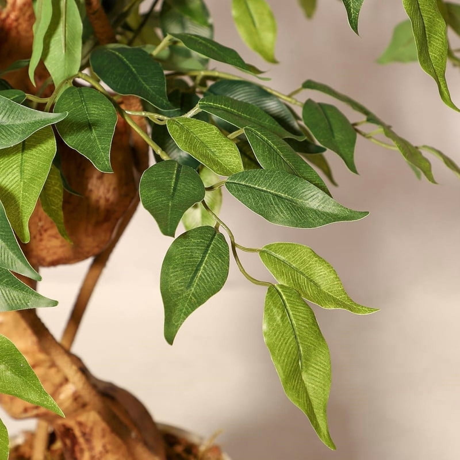 5 Ft Ficus Artificial Tree with Curved Trunk, Faux Plant Fake Silk Trees with White Pot for Home Office Decor Indoor Outdoor