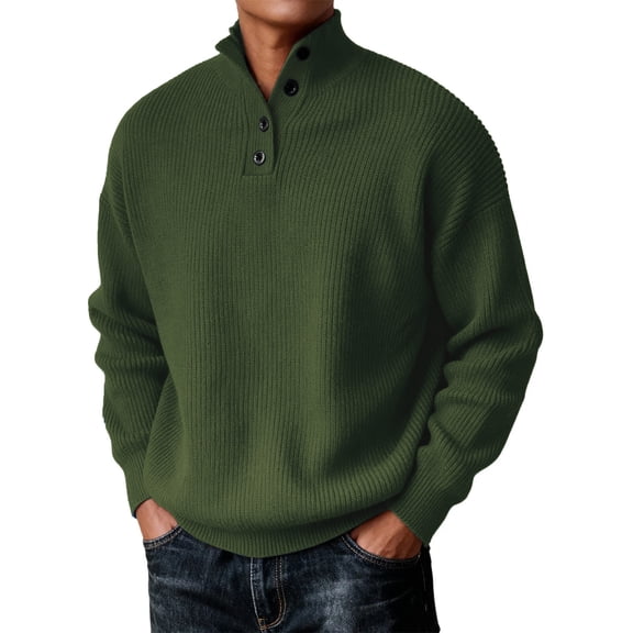 Men's Ribbed Knit Henley Sweater Long Sleeve Button Neck Casual Pullover Top