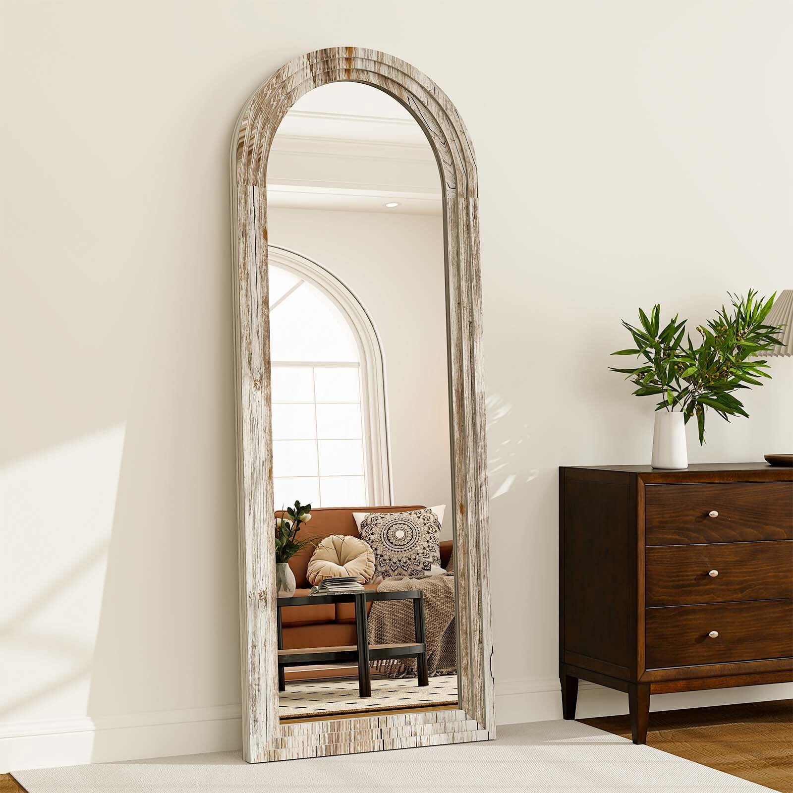 BEAUTYPEAK 21"x 64" Classic Paulownia Wood Framed Arched Full Length Mirror, White