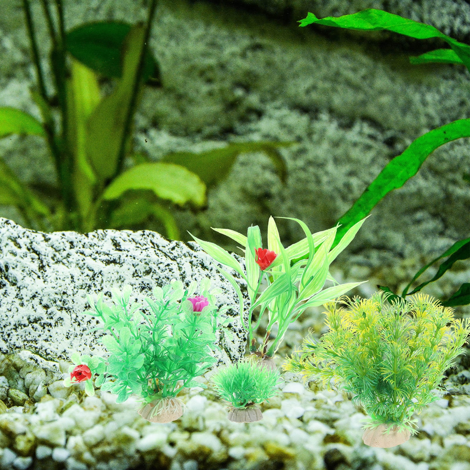 Tineasur 15-Piece Aquarium Plant Decorations Set, Colorful PVC Artificial Plants for Fish , Aquarium Landscaping and Setup