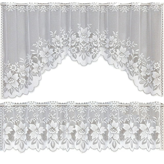 2PCS/Set Lace Coffee Curtain Vintage Style Cafe Window Tier Translucent Curtain Kitchen Dining Room Home Decoration