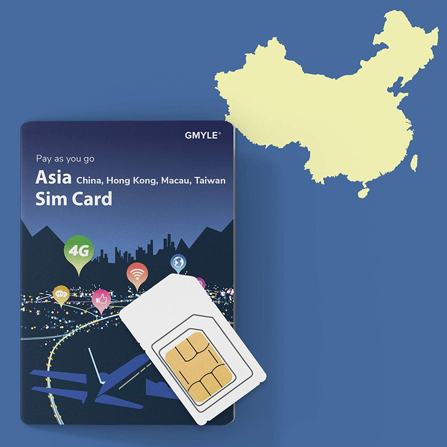 Prepaid SIM Card for China, Taiwan, Hong Kong & Macau Unlimited Data/ 14 Days, GMYLE Preloaded