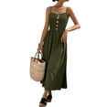 thumbnail image 2 of Women's Spaghetti Strap Button Front Midi Dress Casual Summer Sundress Green XL, 2 of 9