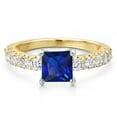 thumbnail image 3 of Gem Stone King 14K Two Tone Gold Blue Created Sapphire and Lab Grown Diamond Engagement Ring for Women | 2.05 Cttw | Princess 6MM | Gemstone September Birthstone | Size 8, 3 of 6