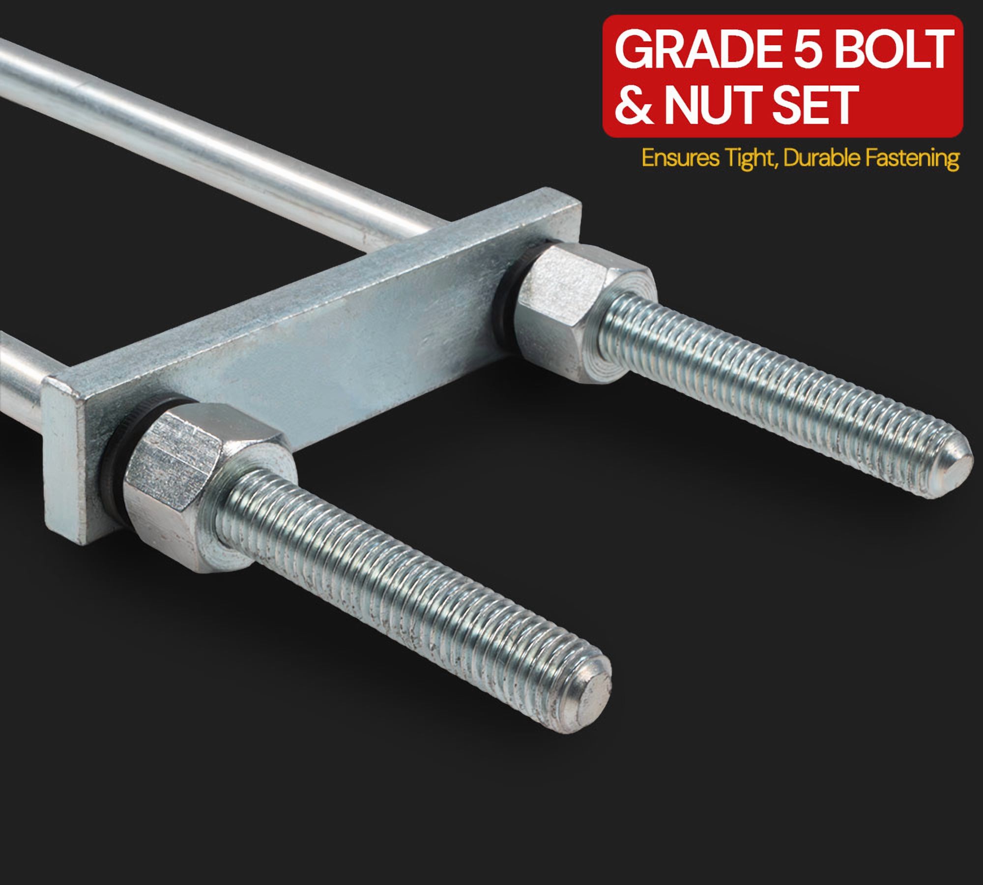 18" Square Bend U-Bolt Kit with Tie Bars, Hex Nuts & Lock Washers – Grade 5 Carbon Steel Bolt and Nut for Mounting Truck Toolboxes, Frames & Heavy-Duty Equipment