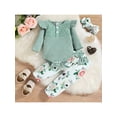 thumbnail image 4 of Douhoow Infant Girl 2Pcs Solid Jacquard Long Sleeve O-Neck Ruffle Romper+Floral Pants, 4 of 9