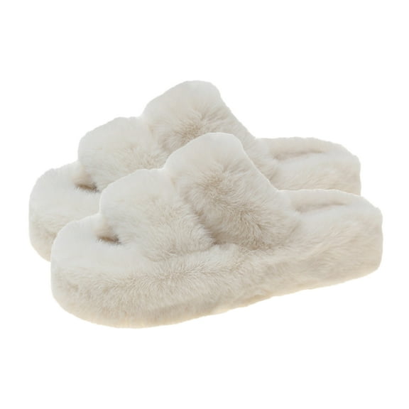 Soimiss 1 Pair Furry House Shoes Women Indoor Use Rubber White for Traction Control