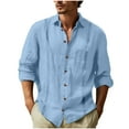 thumbnail image 1 of Blusa y camisa de manga larga con cuello vuelto para hombre, blusa informal de moda con cuello vuelto, blusa transpirable de manga larga, blusa de lino para hombre, 1 of 5