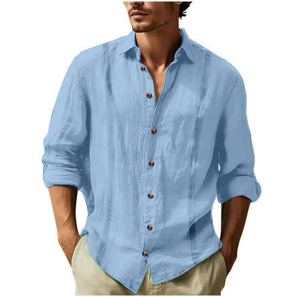 pstuiky camisas de manga larga para hombre, Camisa informal de moda para hombre, cuello vuelto, manga larga, transpirable, blusa camisetas de hombre l