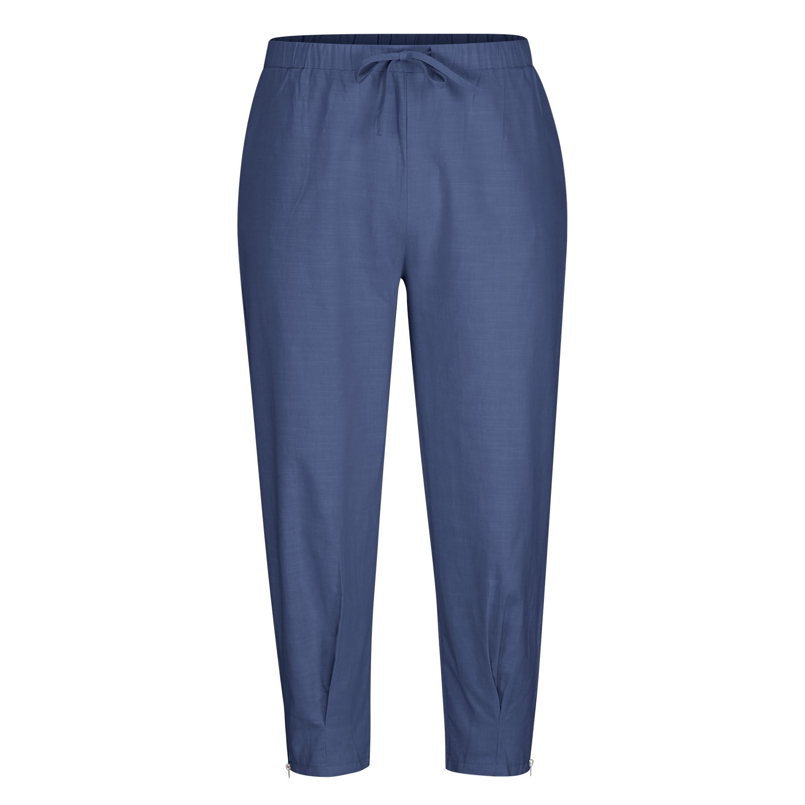 Men Pants Casual Solid Cropped Pants Drawstring Waist Side Zipper