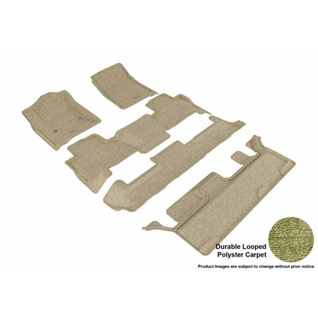 Tahoe 3rd Seat 3D MAXpider 2015-2017 Chevrolet Tahoe Bench Seating Front, Second, & Third Row Set All Weather Floor Liners in Tan Carpet ()