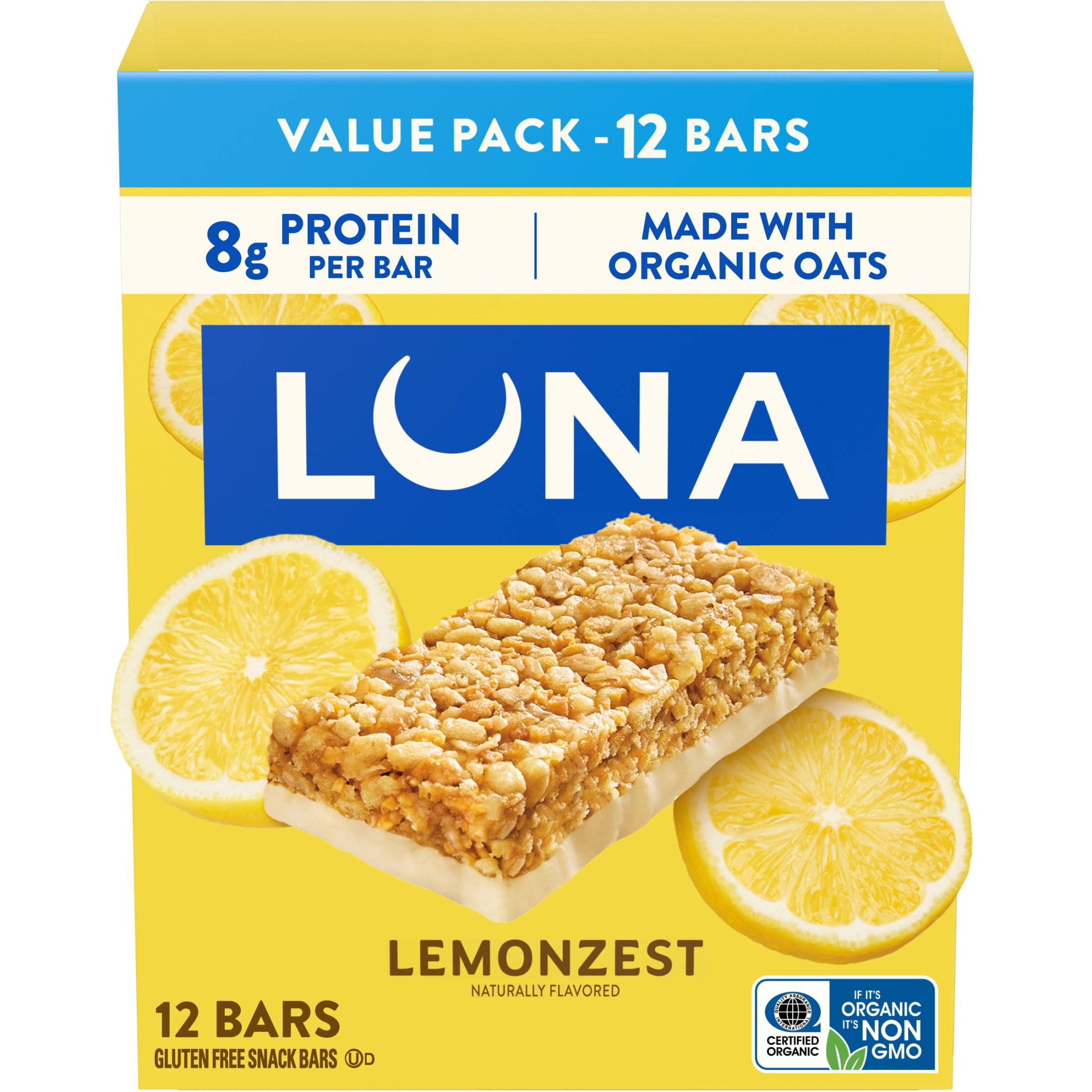 (4 pack) LUNA LemonZest Flavor Gluten Free Snack Bars, Protein Bars, Value Pack, Mother's Day Gift, 12 count