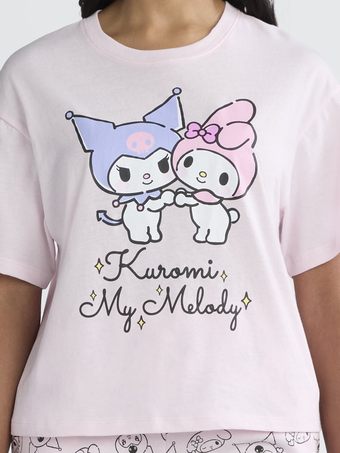 Hello Kitty Kuromi and My Melody Women's and Women's Plus Tee and Fleece Shorts Lounge Set, 2-Piece, Sizes XS-3X