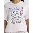 thumbnail image 3 of Hello Kitty Kuromi and My Melody Women's and Women's Plus Tee and Fleece Shorts Lounge Set, 2-Piece, Sizes XS-3X, 3 of 4