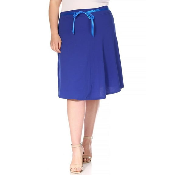 Women's Plus Size Casual High Waist Satin Tie Belted A Line Midi Knee Length Skirts