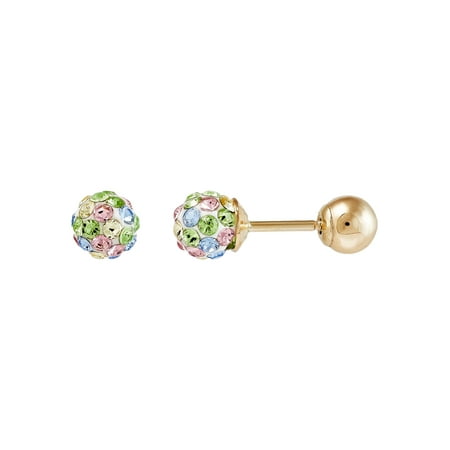 Brilliance Fine Jewelry Girls Pastel Crystals 4.8MM Ball Earrings in 10K Yellow Gold
