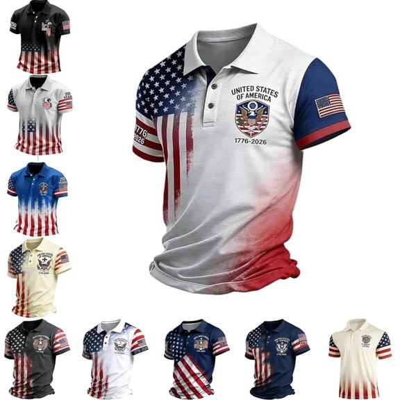 Men's 250 Anniversary USA Shirt United States of America 1776-2026 Tops Eagle Patriotic Flag Independence Day Shirts