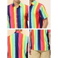 thumbnail image 6 of INSPIRE CHIC Men's Shirts Summer Striped Button Short Sleeve Beach Shirts 2XL Green Pink, 6 of 6