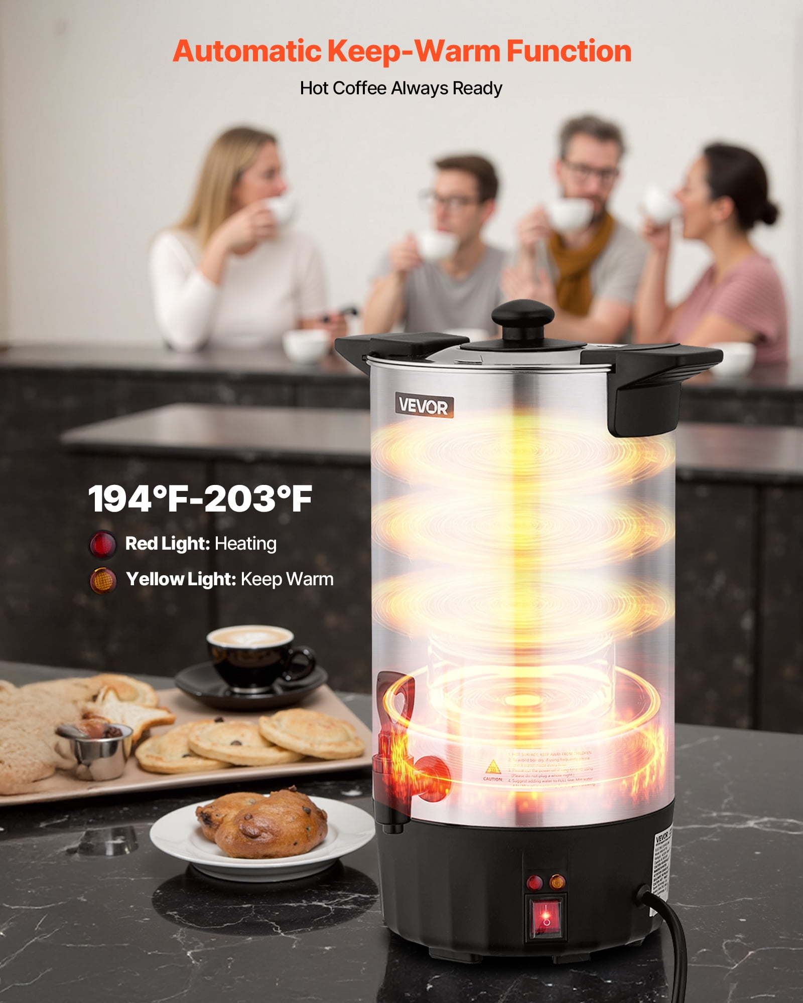 VEVOR Commercial Coffee Urn, 60 Cup 9 L Hot Beverage Dispenser with Dripless Faucet, Quick-Brewing Stainless Steel Large Commercial Coffee Maker, for Catering, Business, Party, Church & Restaurant