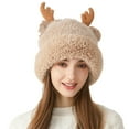 thumbnail image 2 of UTSJKR Women Warm Hat Cute Reindeer Antlers Knitted Winter Hats Crochet Earflap Knit Cap Beanie for Adults Kids Khaki, 2 of 3