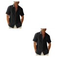 thumbnail image 4 of pitrice Men Shirt Casual Short Sleeve Breathable Replacement Button Down Solid Color Fashionable Home Dating Shirts Top Black M 2Set, 4 of 6