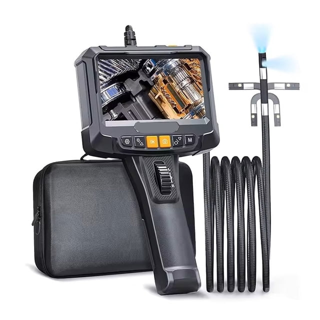 360° Steering Industrial Endoscope Camera 8mm 5" IPS Screen Inspection Borescope 1080P ,Easily Maneuver