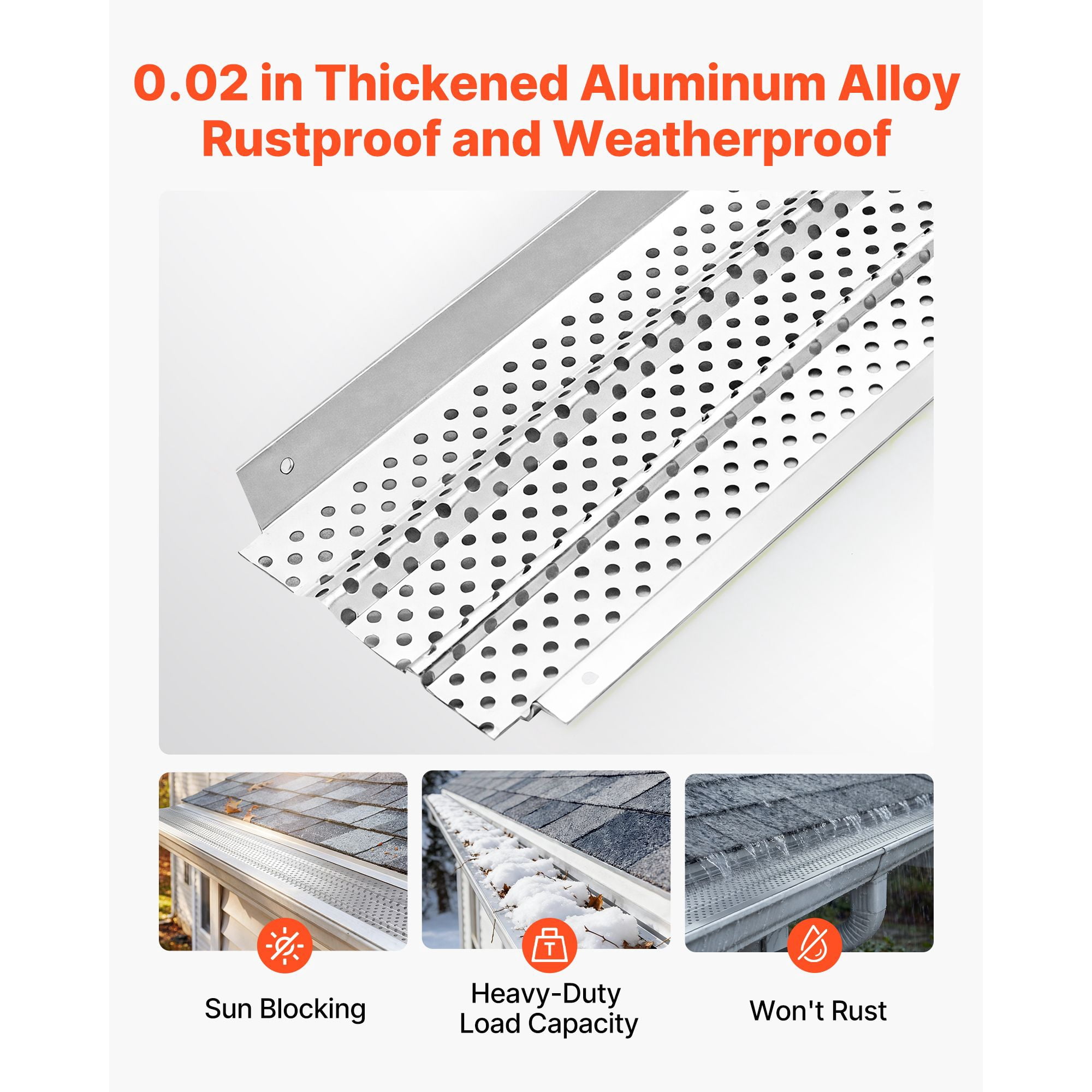 Gutter Guard, 5 Inch Aluminum Gutter Cover, 32ft Length, 0.02" Thickness, 4mm Micro Holes, Heavy-Duty, DIY Easy Install, for Leaf & Debris Protection, 8 PCS