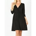 thumbnail image 5 of A2Y Women's Buttery Soft Pocket 3/4 Sleeve Wrap Deep V-Neck Surplice Dress Black L, 5 of 6