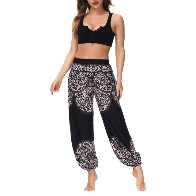 Txlixc Pantalones de entrenamiento para mujer, estampado digital bohemio, pantalones de yoga sueltos con lado dividido Txlixc Estilo de ocio