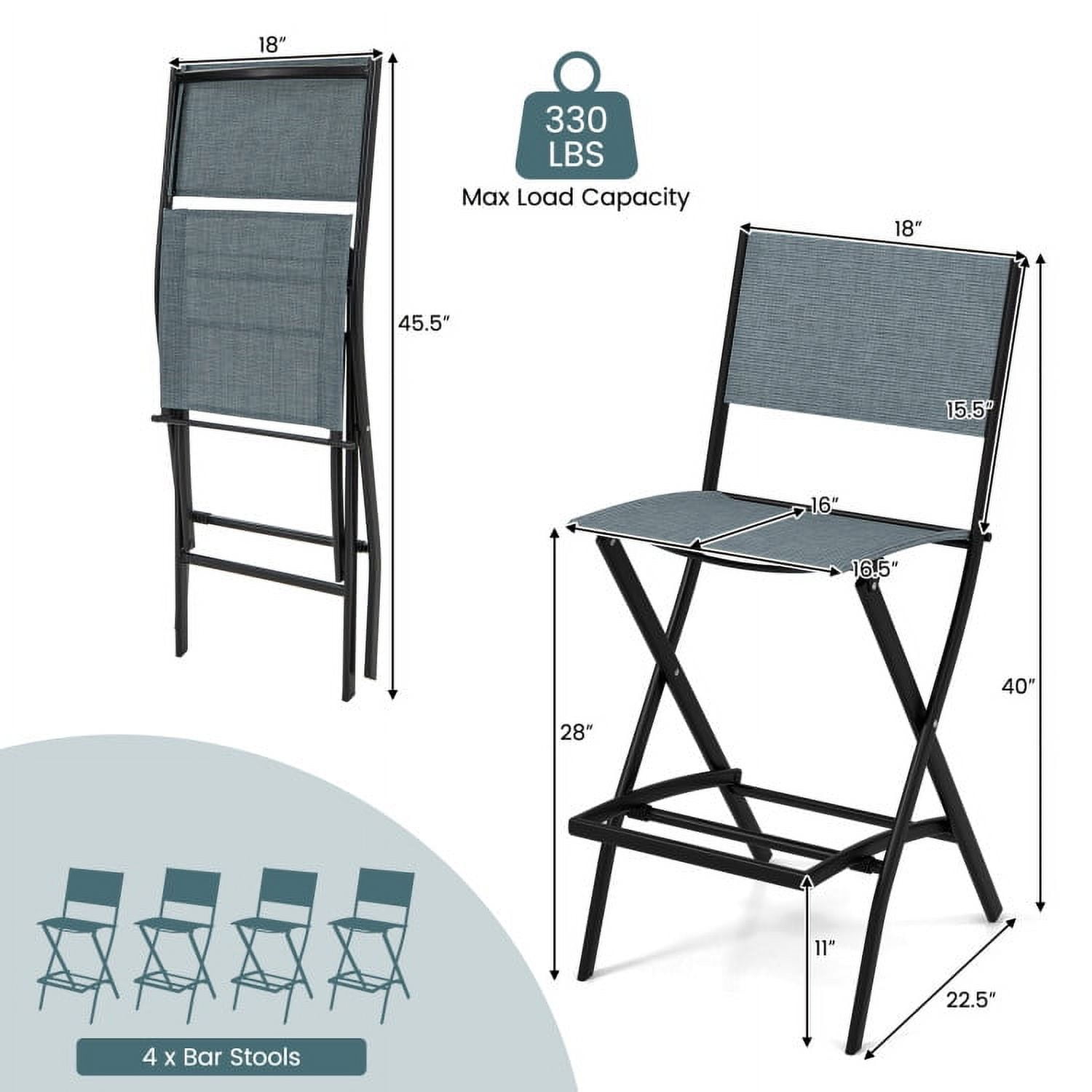 Aimee Lii Outdoor Folding Bar Height Stool Set of 4 with Metal Frame and Footrest, Outdoor Patio Furniture