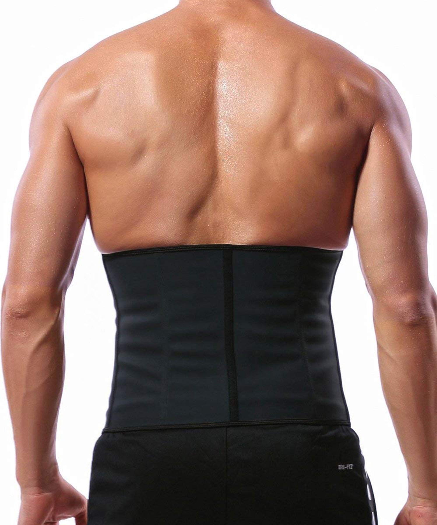 GainKee 100% Latex Men Waist Trainer Corsets with Steel Bone Sweat Belt Sauna Suit for Fitness 