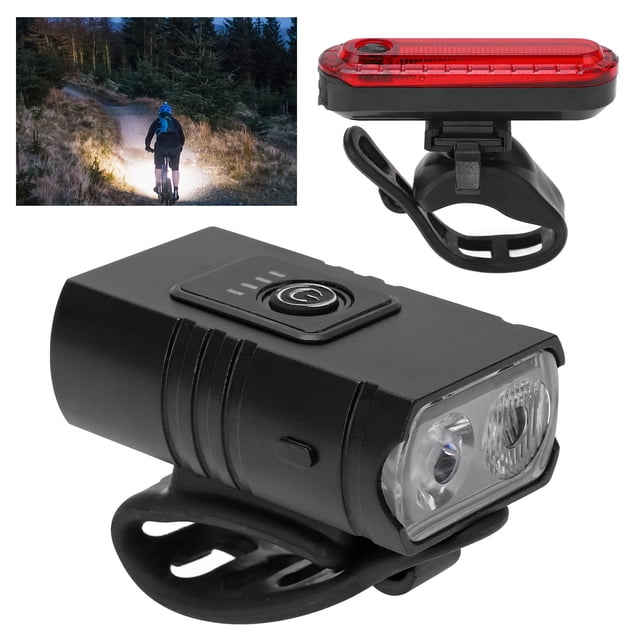 USB Rechargeable Bike Light Set, Long Lasting Heat Dissipation Corrosion Resistance Impact Resistance Bike Lights Front and Rear for Emergency for Outdoor