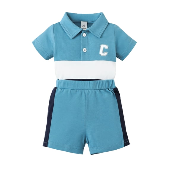 Newborn Baby Boys Outfits 1 Months Boys 2PCS Summer Short Sets Newborn Boys Short Sleeve Lapel Romper Top Shorts Set Blue