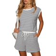 thumbnail image 1 of MKLEKYY Mono Corto de Verano para Mujer, Mono Informal de Manga Corta con Rayas, Pantalones Cortos, Monos con Cordón Ajustable En La Cintura, 1 of 4