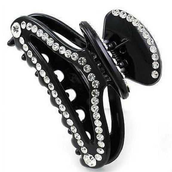 Black Hair Claw Jaw Pin Butterfly Clip Clamp Clear Pave Rhinestones Styling h17