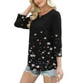 thumbnail image 4 of EchfiProm 3/4 Sleeve Womens Shirts Casual Black Pullover Summer Floral Loose Fit Crew Neck Blouse, 4 of 7