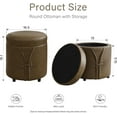 thumbnail image 2 of 16.5 inch PU Leather Small Round Storage Ottoman, Modern Upholstered Ottoman with Soft Padded Seat, Chic Round Vanity Foot Stool with Removable Lid,Coffee, 2 of 15
